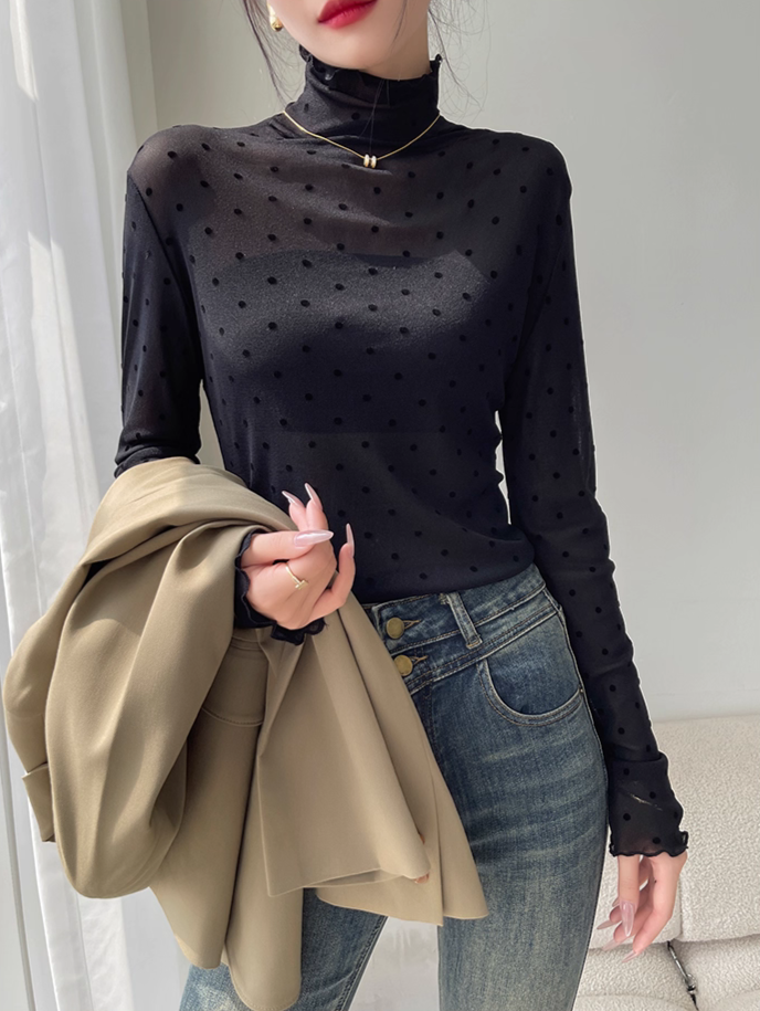 水玉模様メッシュロングTシャツ