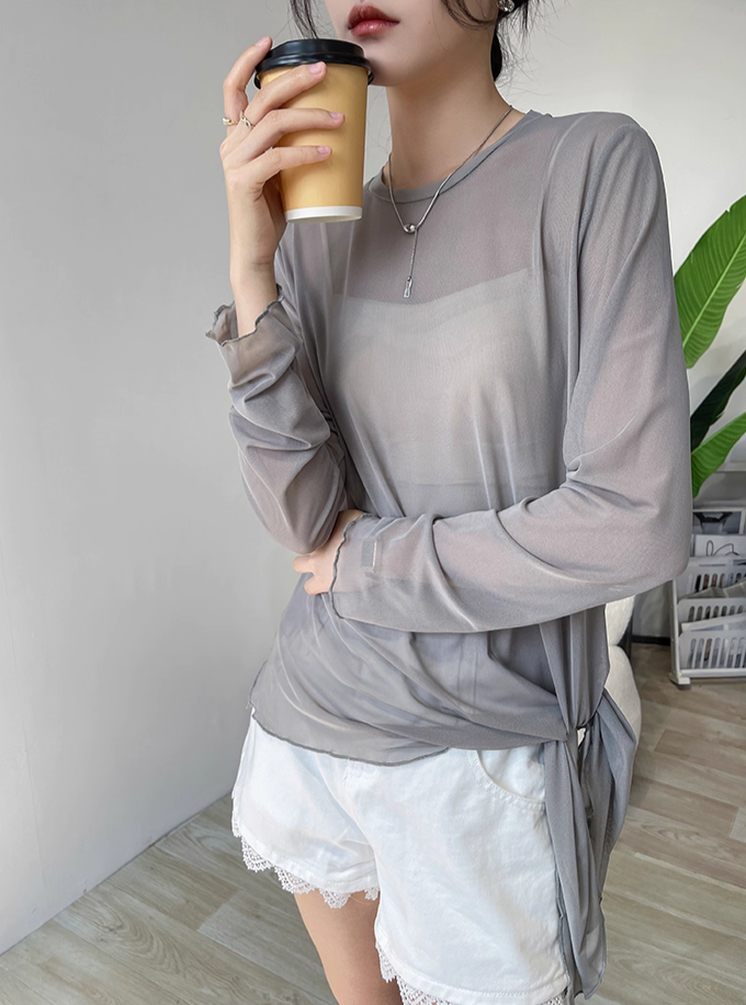 メッシュラウンドネックロングTシャツ