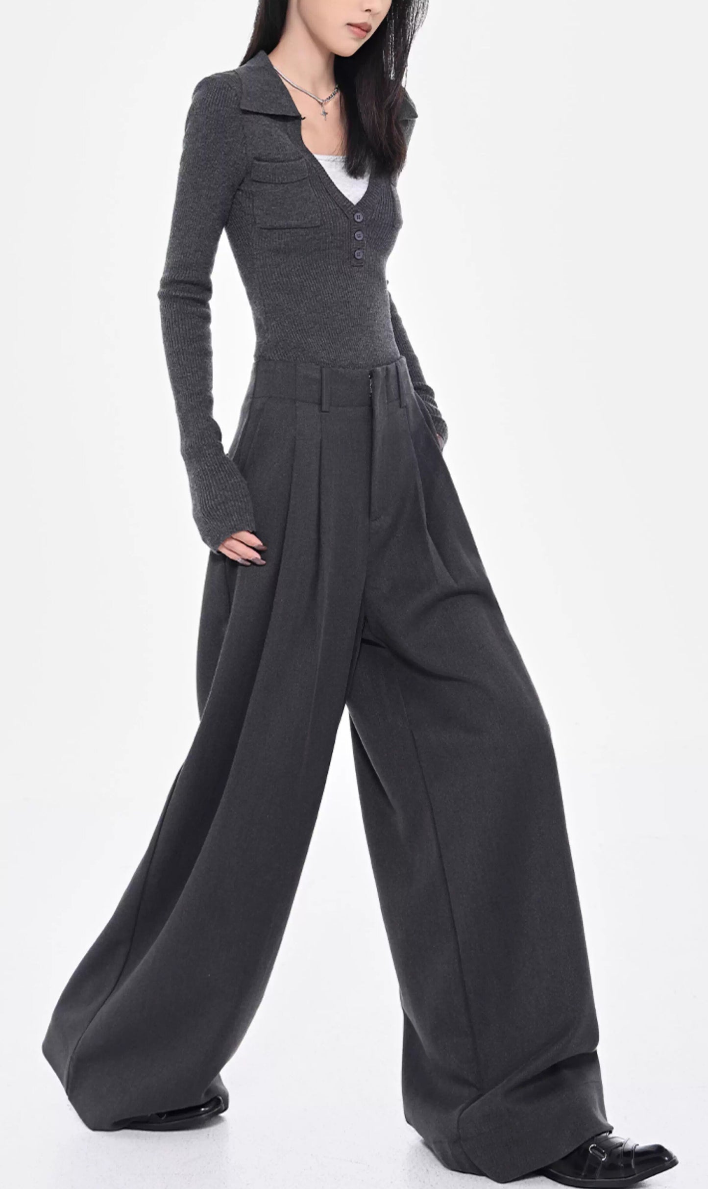 ワイドレッグスラックスパンツ