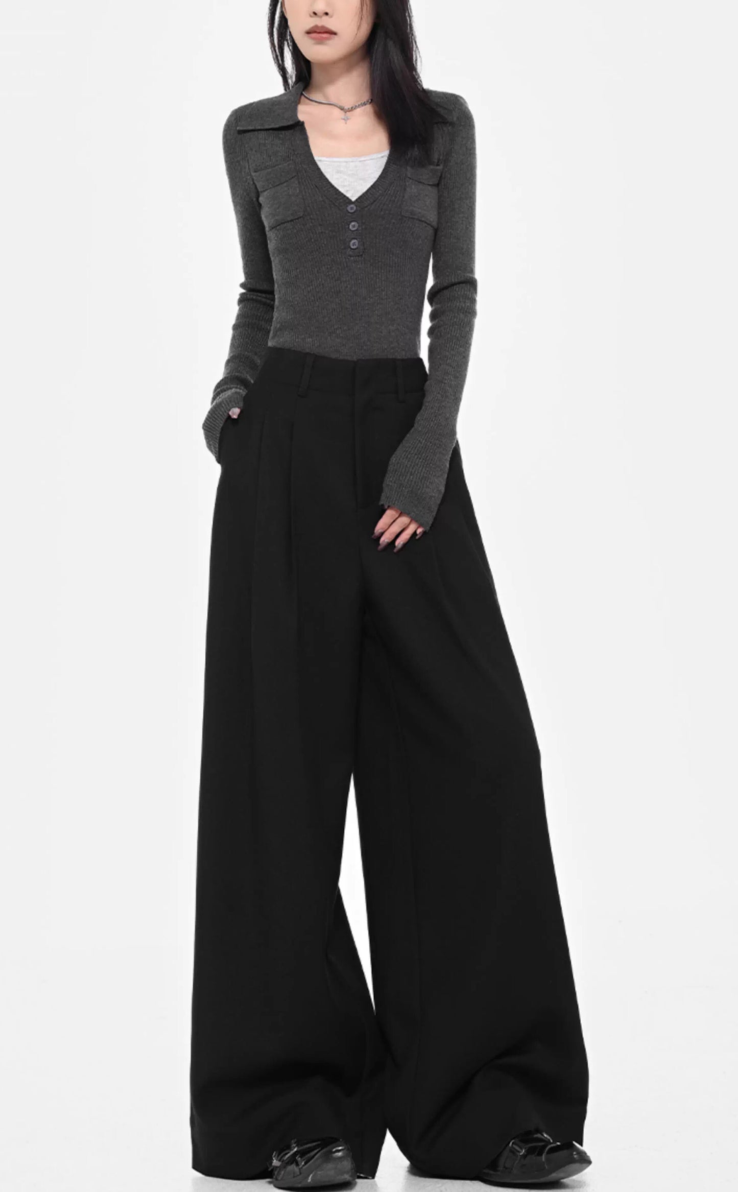 ワイドレッグスラックスパンツ