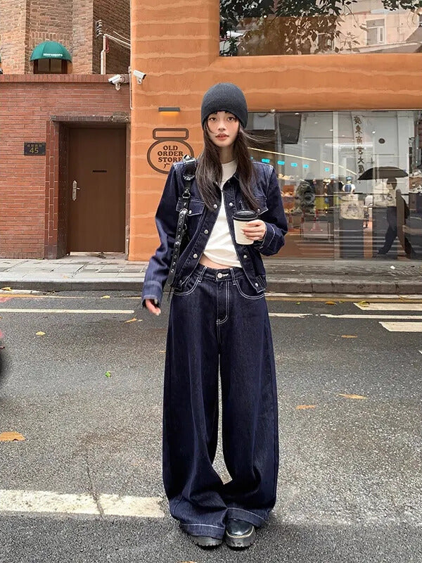 ダークブルーショートデニムジャケット（セットアップ上）