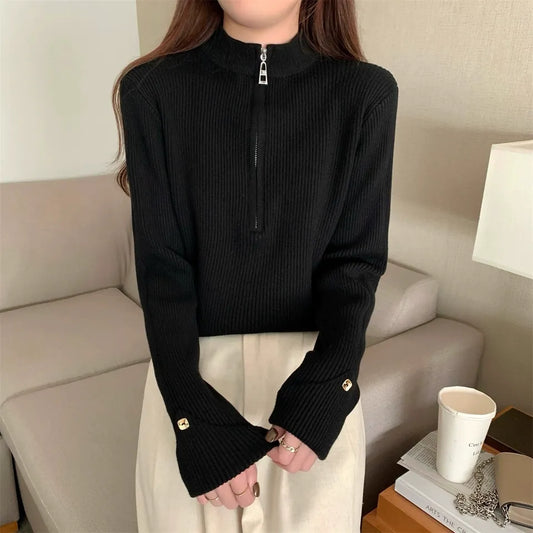 ハーフジップニットトップス