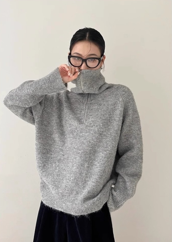 ハーフジップタートルネックセーター