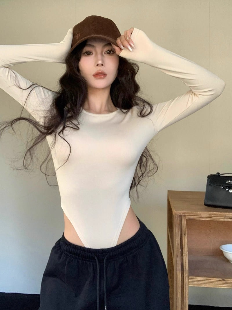 UネックインナーウェアロングTシャツボディースーツ