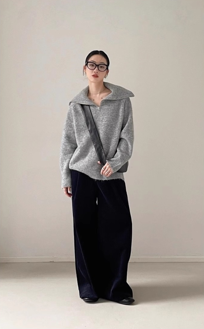 ハーフジップタートルネックセーター