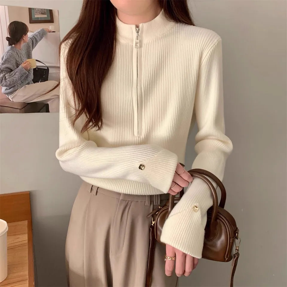 ハーフジップニットトップス