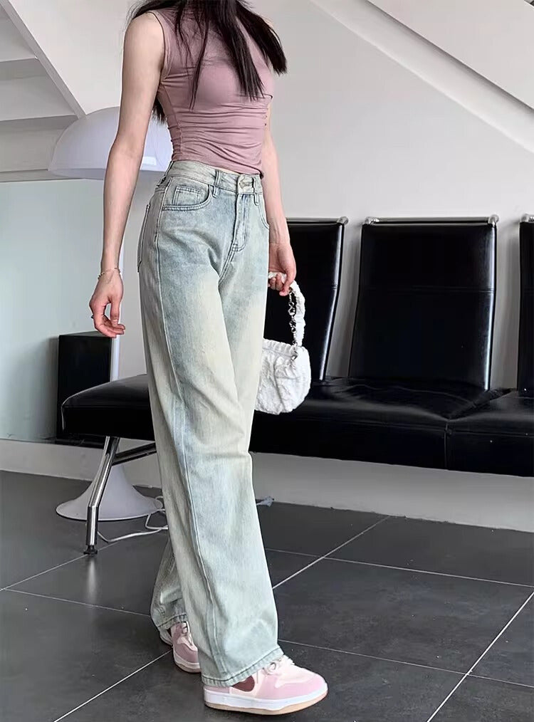 ハイカラーストレートジーンズ