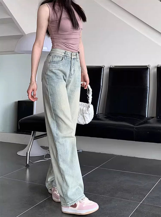 ハイカラーストレートジーンズ