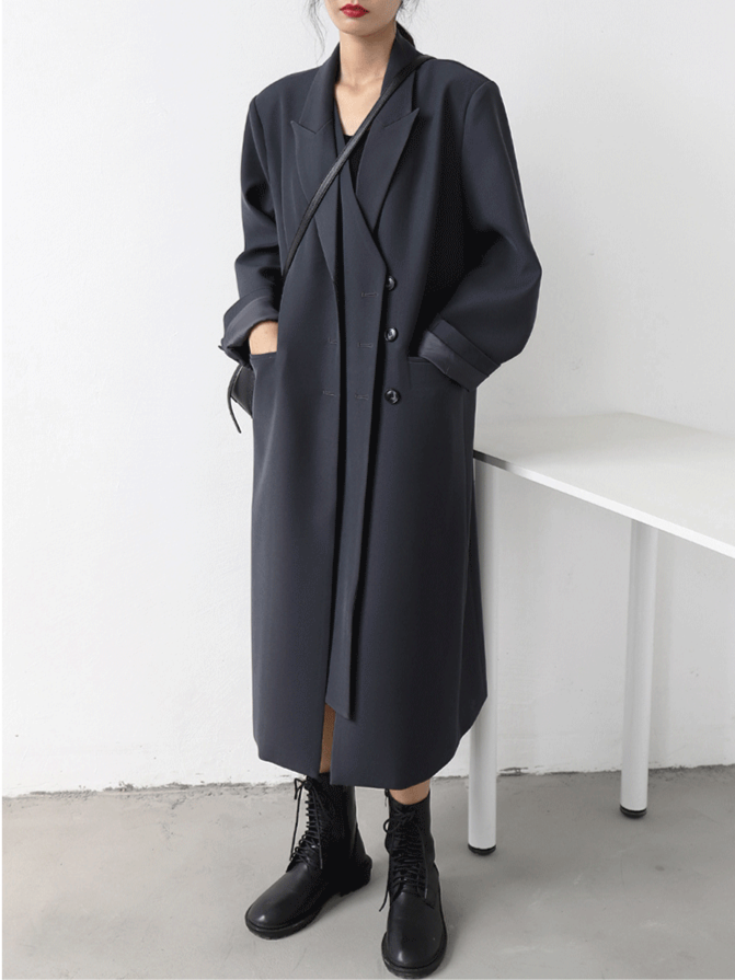 ダブルプラケットロングコート