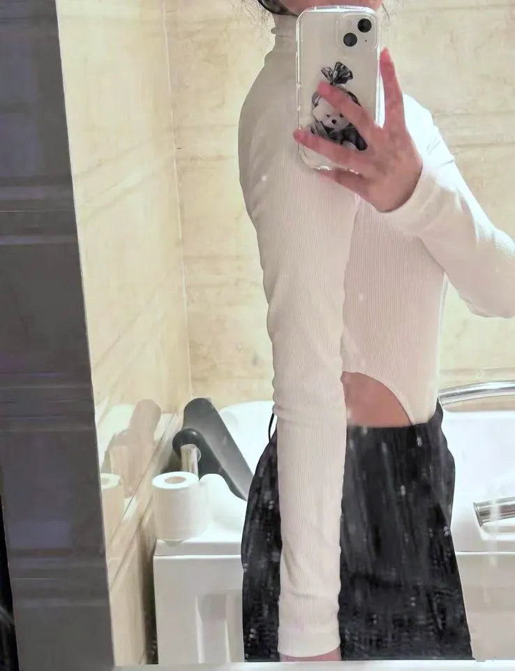 ハイネックインナーウェアニットロングTシャツボディースーツ