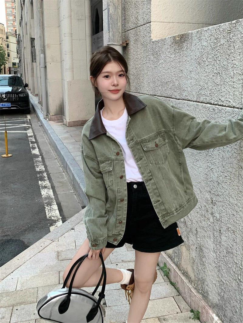 アメリカンレトログリーンデニムジャケット