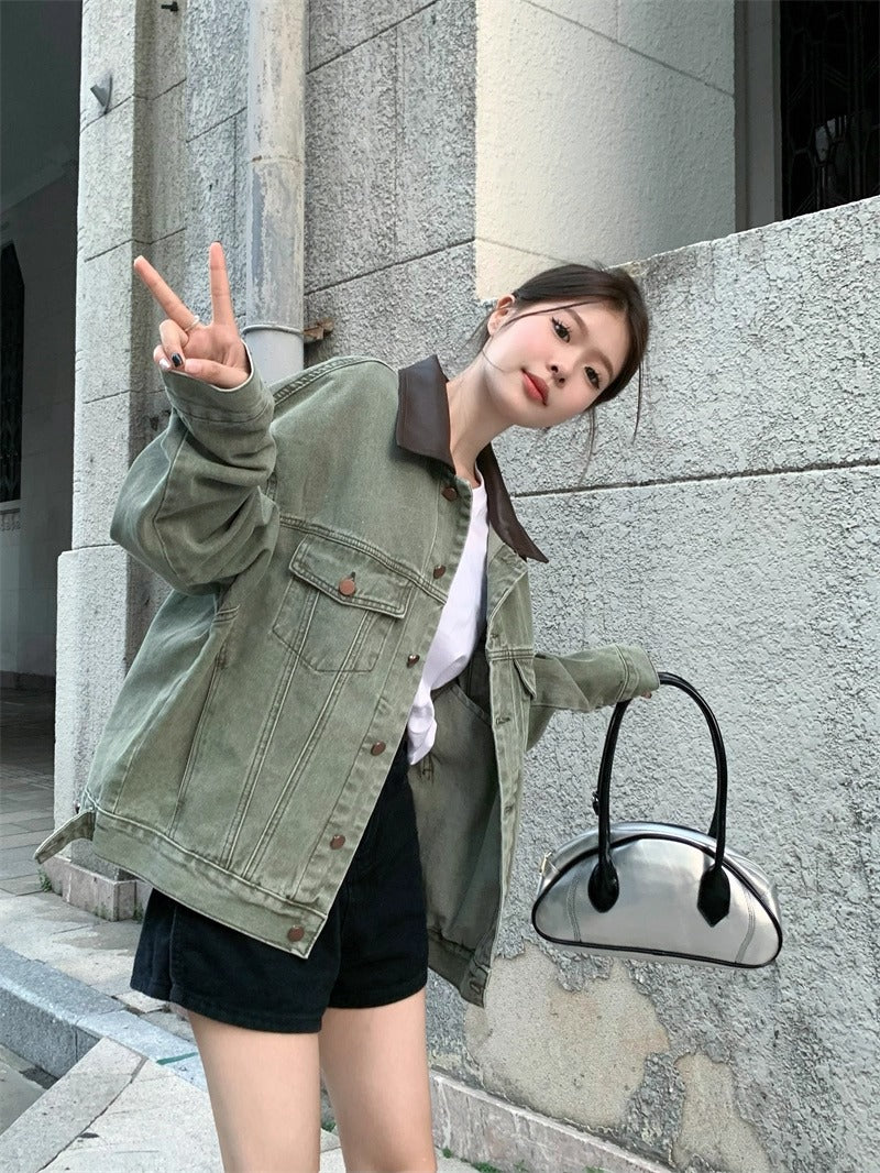 アメリカンレトログリーンデニムジャケット