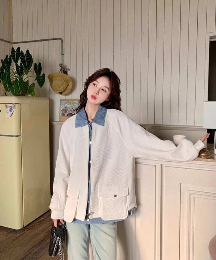 デニムパッチカーディガンジャケット