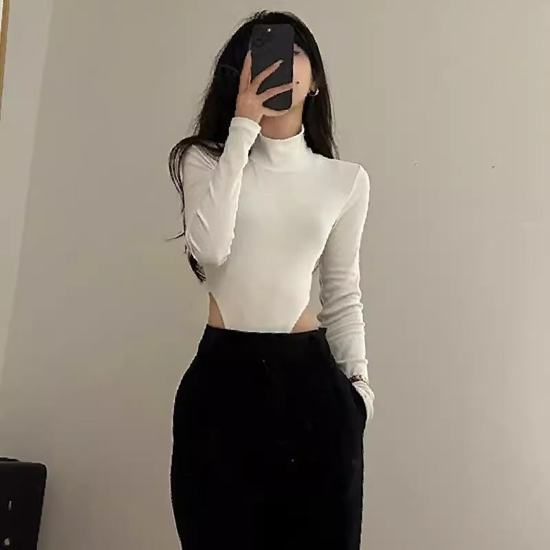 ハイネックインナーウェアニットロングTシャツボディースーツ