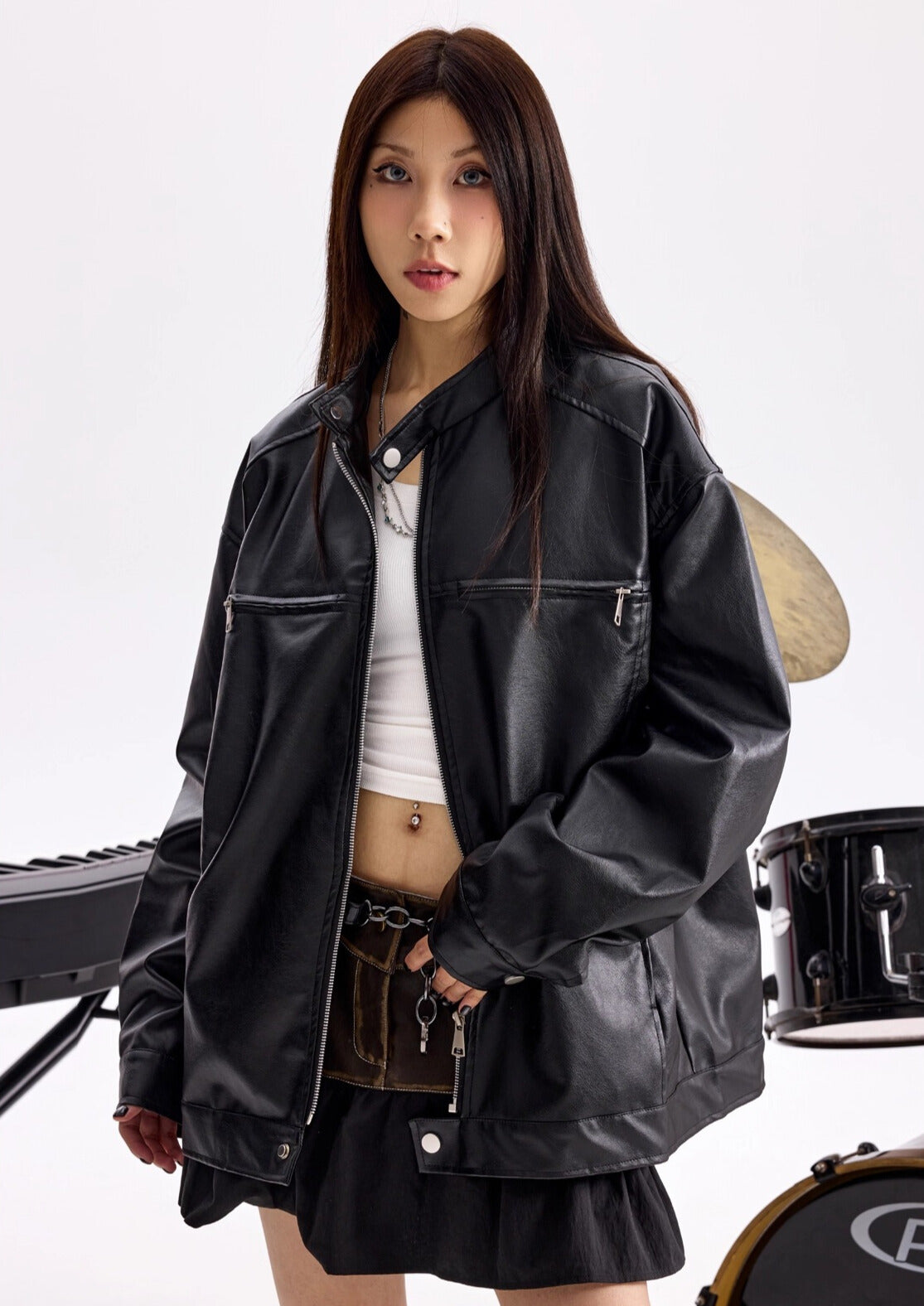 アメリカンレトロジッパーPUレザージャケット