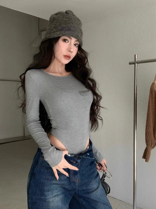 UネックインナーウェアロングTシャツボディースーツ