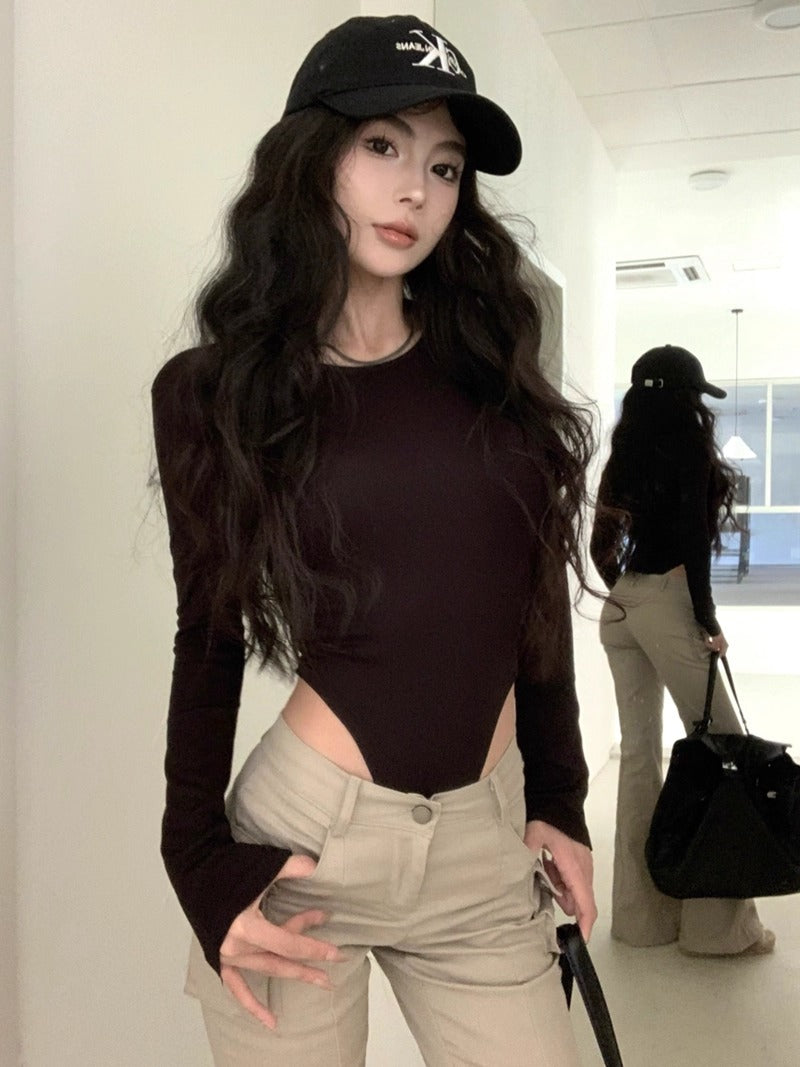 UネックインナーウェアロングTシャツボディースーツ