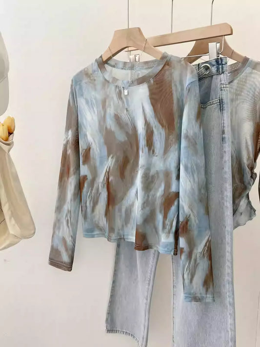 ブレンドプリントメッシュロングTシャツ