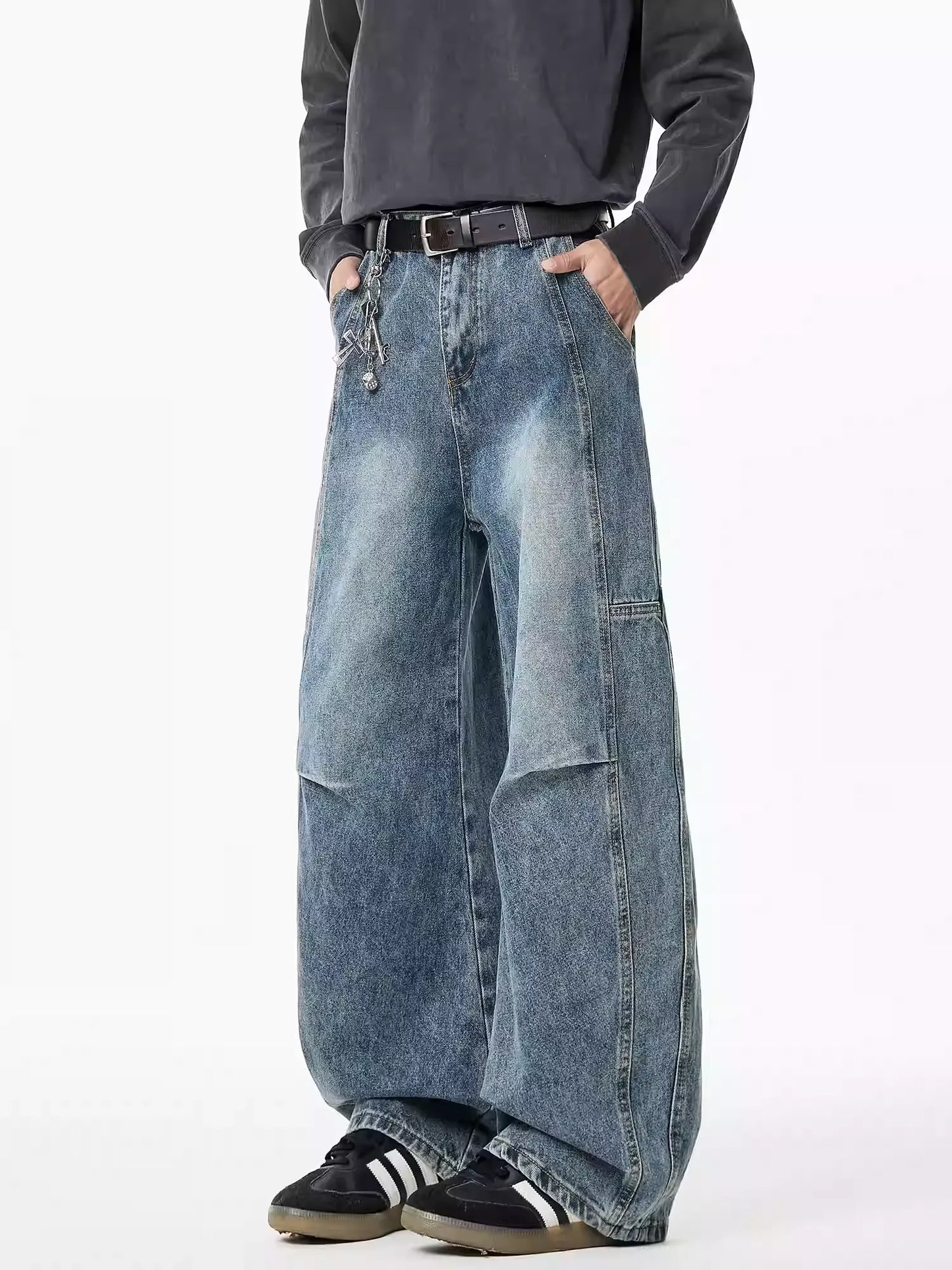 ワイドシルエットレトロユニセックスジーンズ