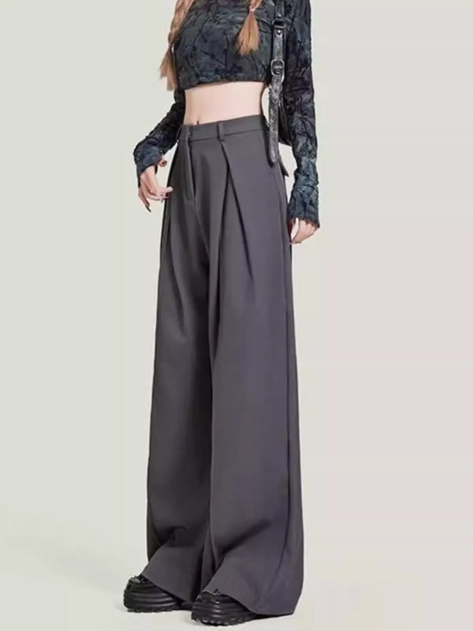 ハイウエストワイドレッグスラックスパンツ