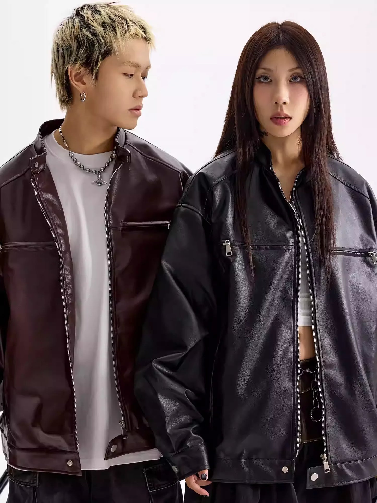 アメリカンレトロジッパーPUレザージャケット