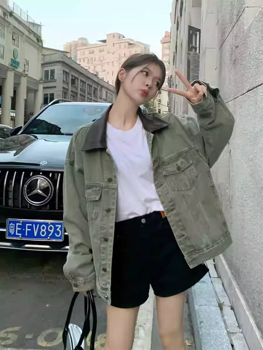 アメリカンレトログリーンデニムジャケット