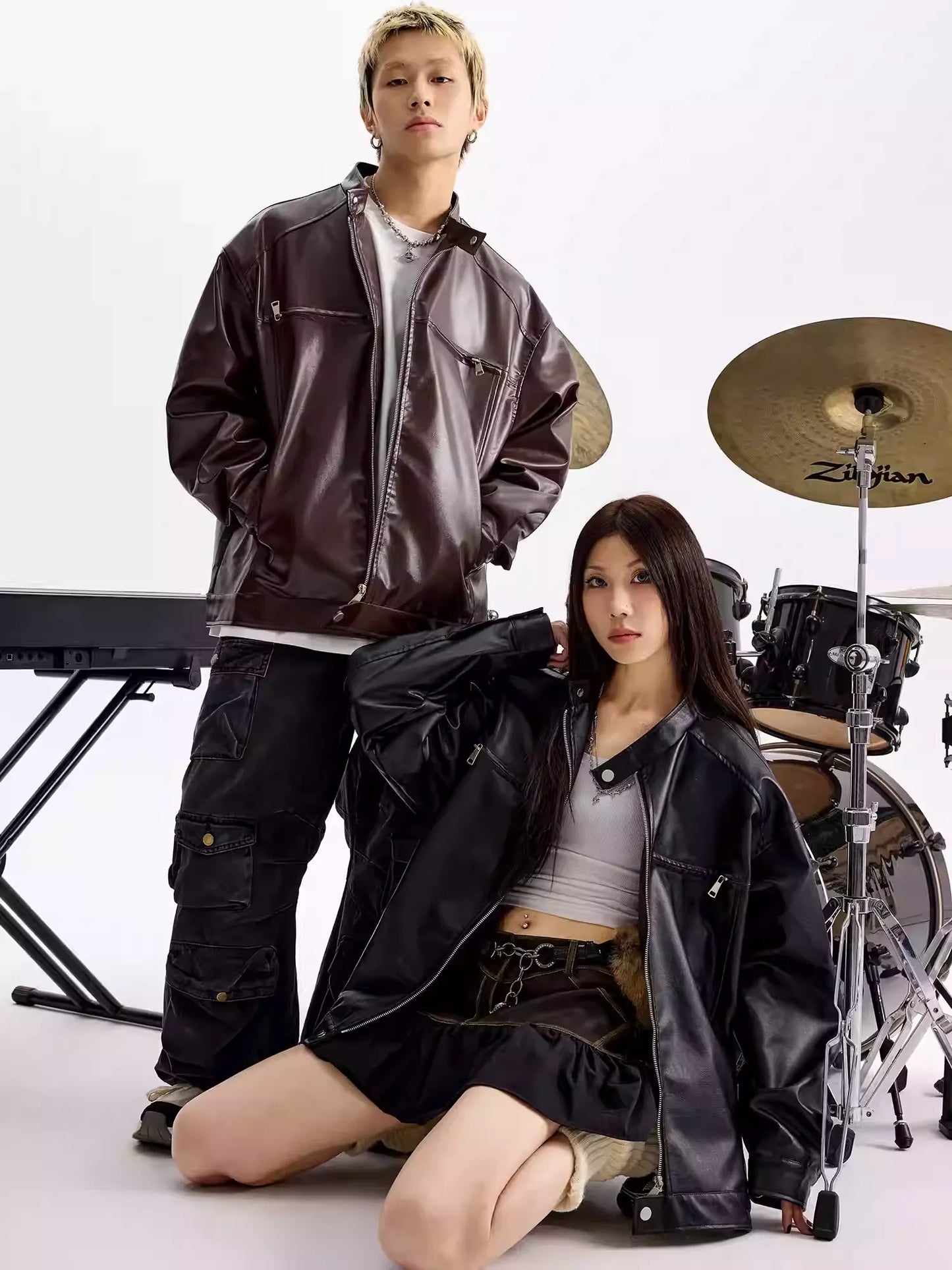 アメリカンレトロジッパーPUレザージャケット