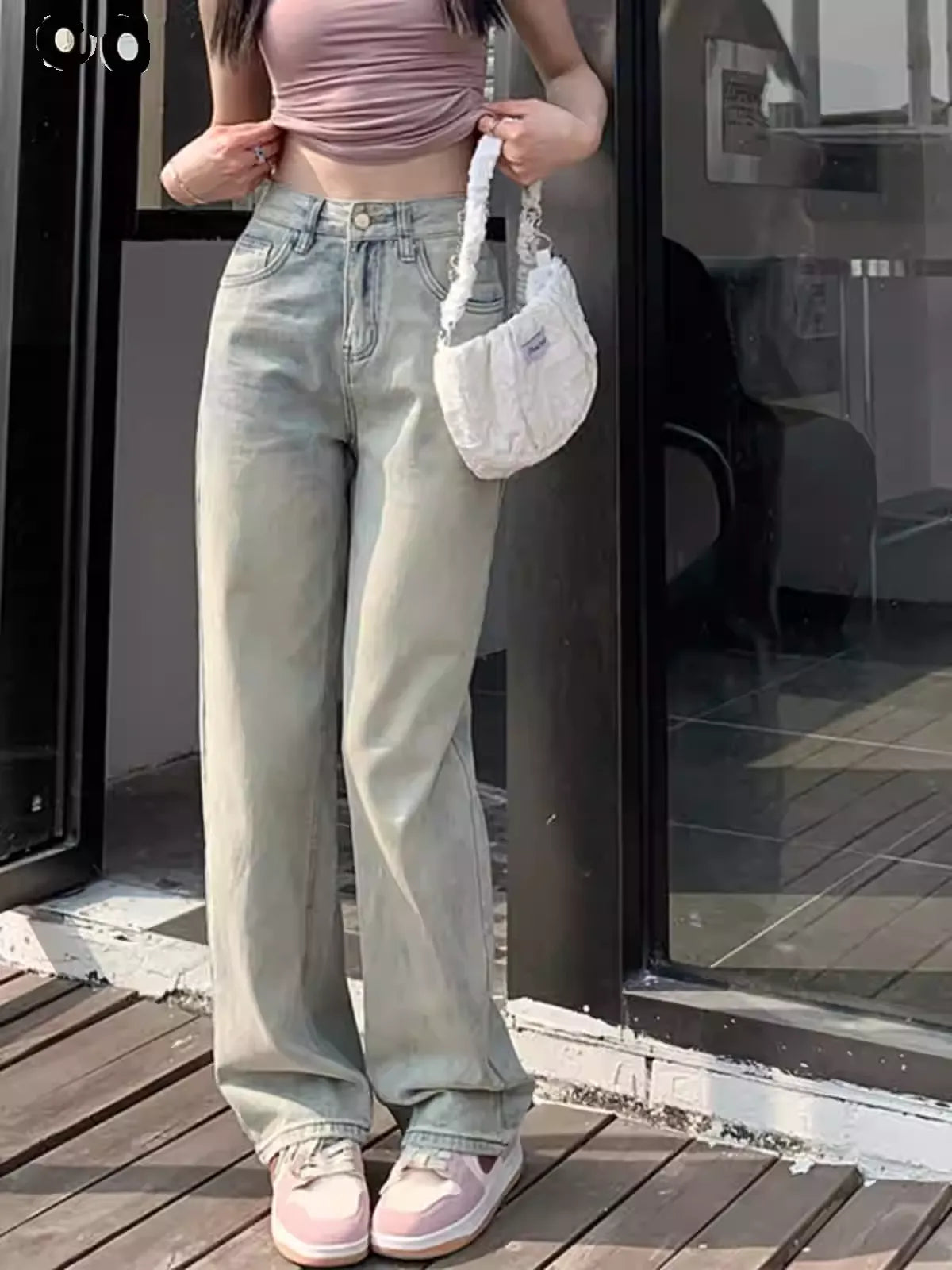 ハイカラーストレートジーンズ