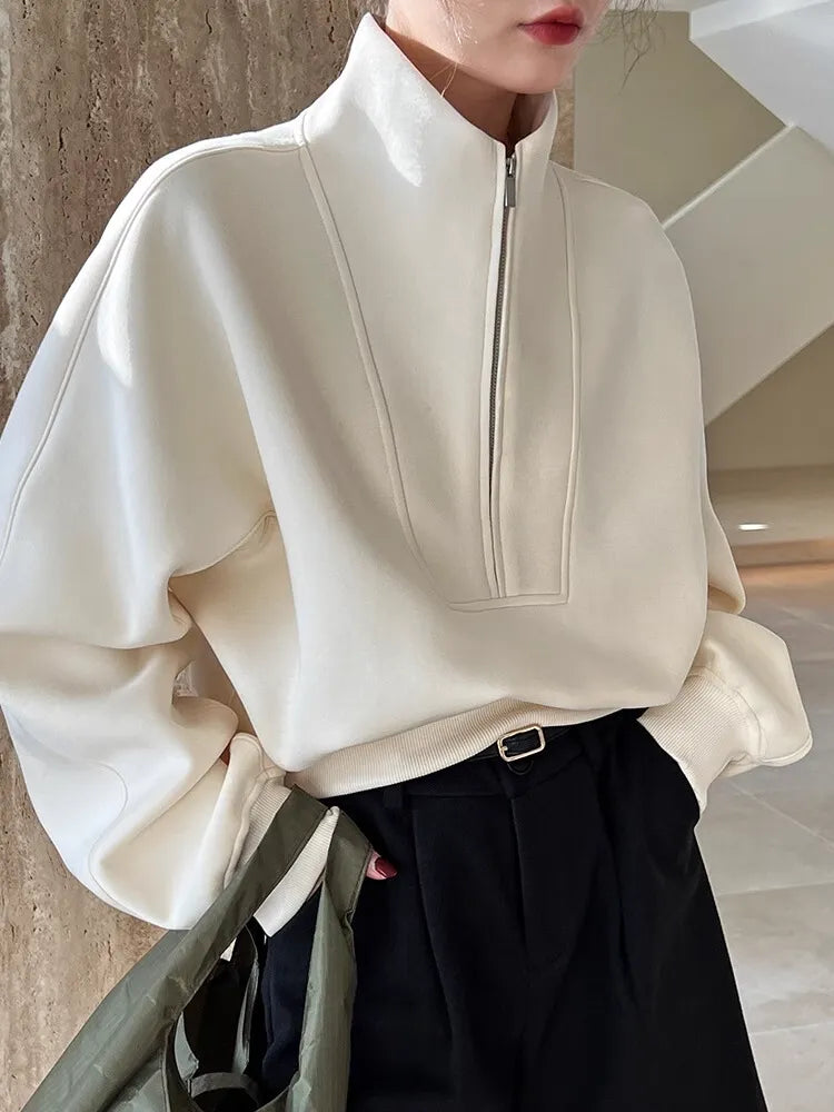 ハーフジップハイネックスウェットシャツ