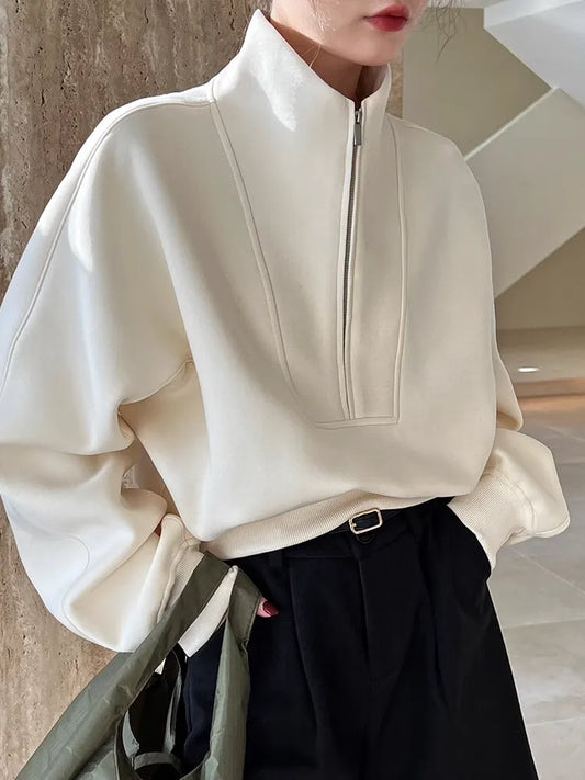 ハーフジップハイネックスウェットシャツ