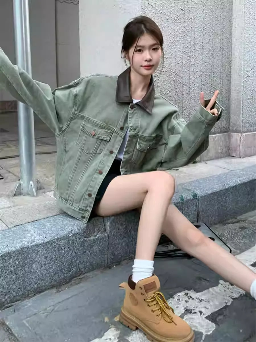 アメリカンレトログリーンデニムジャケット