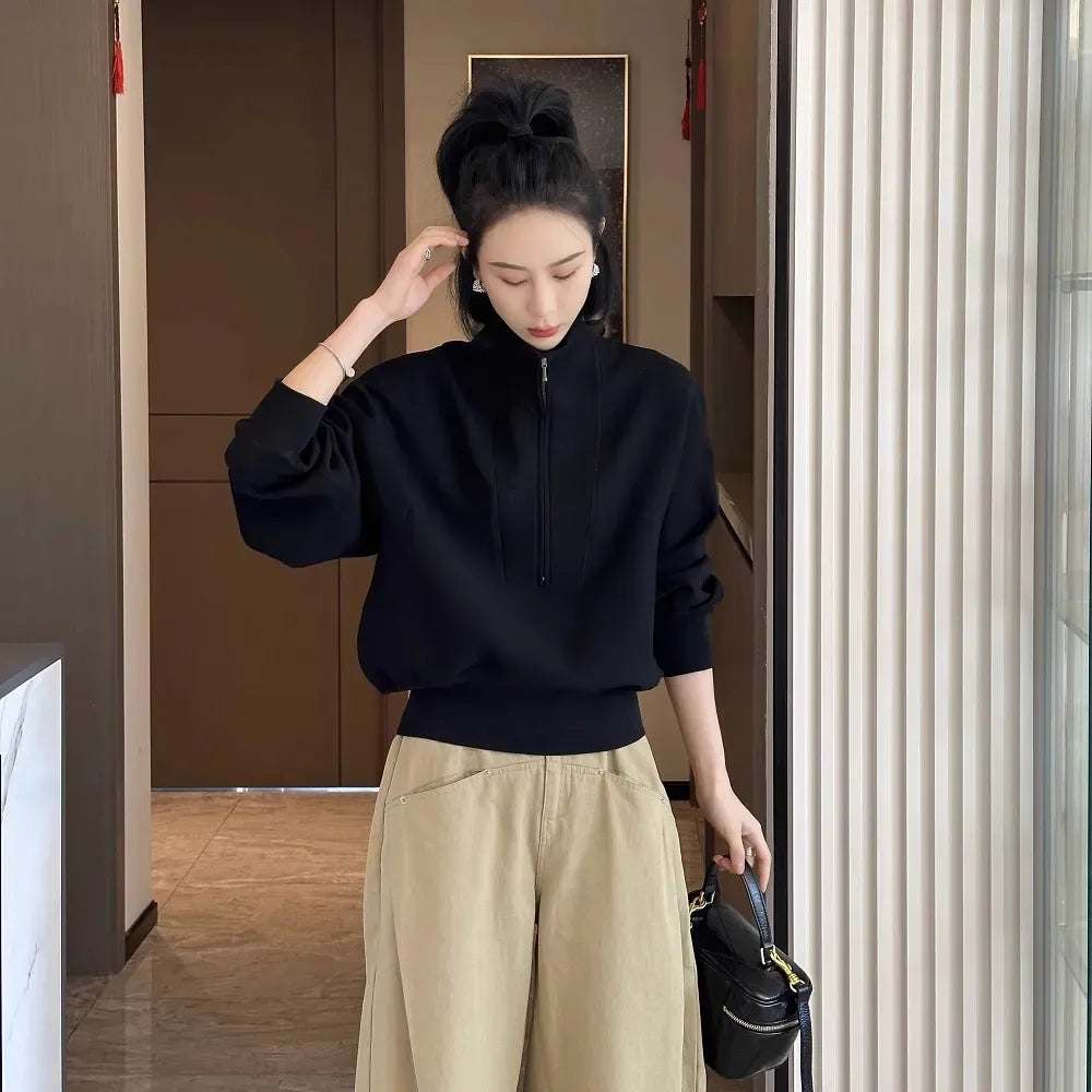 ハーフジップハイネックスウェットシャツ